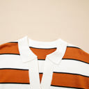  Valeria Stripe Ribbed Polo Collar Drop Shoulder Sweater