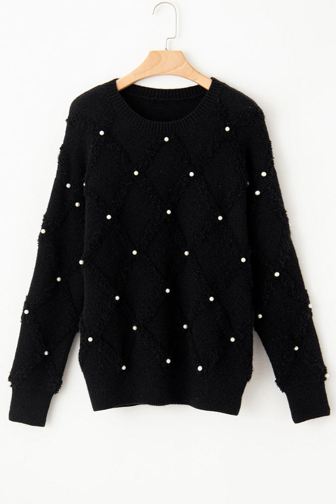 Valerie Pearl Embellished Rhombus Pattern Sweater