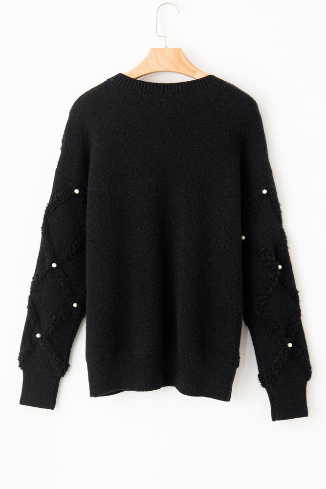 Valerie Pearl Embellished Rhombus Pattern Sweater