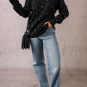 Black Large Valerie Pearl Embellished Rhombus Pattern Sweater