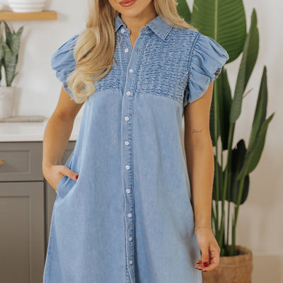 Vanessa Flutter Sleeve Button Up Denim Dress