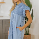  Vanessa Flutter Sleeve Button Up Denim Dress