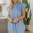  Vanessa Flutter Sleeve Button Up Denim Dress