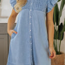  Vanessa Flutter Sleeve Button Up Denim Dress