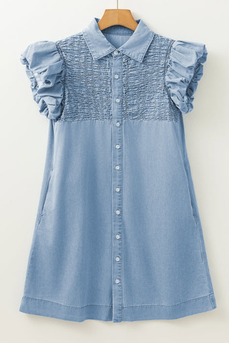 Vanessa Flutter Sleeve Button Up Denim Dress