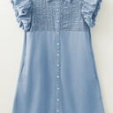  Vanessa Flutter Sleeve Button Up Denim Dress