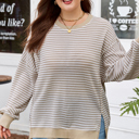  Vanessa Knit Ribbed Trim Long Sleeve PLUS Top