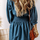  Vera 3/4 Sleeve Shirred High Waist Buttoned Dress