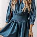  Vera 3/4 Sleeve Shirred High Waist Buttoned Dress