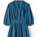  Vera 3/4 Sleeve Shirred High Waist Buttoned Dress