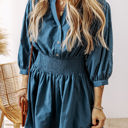  Vera 3/4 Sleeve Shirred High Waist Buttoned Dress