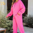  Vera Raw Edge Half Buttons Pullover and Jogger Pants Set