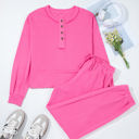  Vera Raw Edge Half Buttons Pullover and Jogger Pants Set