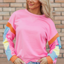 Pink XL Veronica Colorblock French Terry Top