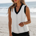  Veronica Eyelet Knit V Neck Sweater Vest