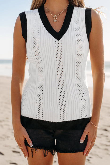 Veronica Eyelet Knit V Neck Sweater Vest