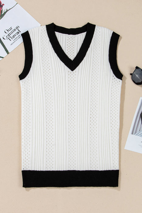 Veronica Eyelet Knit V Neck Sweater Vest