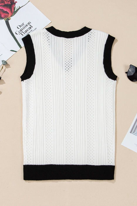 Veronica Eyelet Knit V Neck Sweater Vest