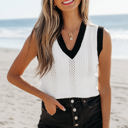 White Large Veronica Eyelet Knit V Neck Sweater Vest