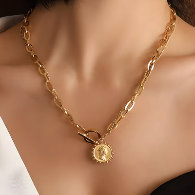 Vintage Coin Pendant Chain Necklace