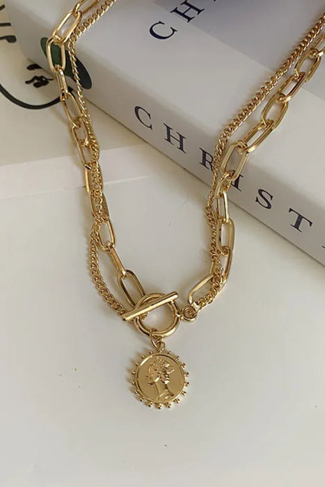 Vintage Coin Pendant Chain Necklace