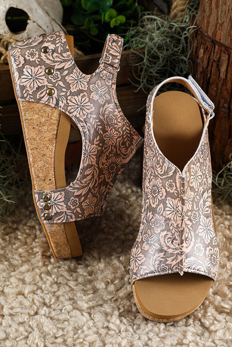 Vintage Floral Hollowed Platform Sandals