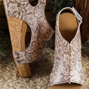 Brown Size 8.5 Vintage Floral Hollowed Platform Sandals