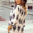  Vintage Geometric Printed V Neck Blouse