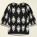  Vintage Geometric Printed V Neck Blouse