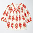 Orange XL Vintage Geometric Printed V Neck Blouse