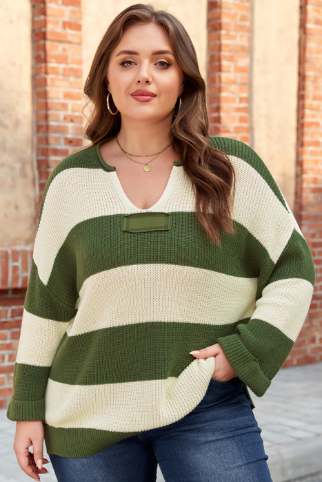 Violet Stripe Colorblock Notched PLUS Sweater