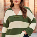Green Stripe 1X Violet Stripe Colorblock Notched PLUS Sweater