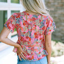  Violeta Surplice V Neck Floral Print Flutter Peplum Blouse