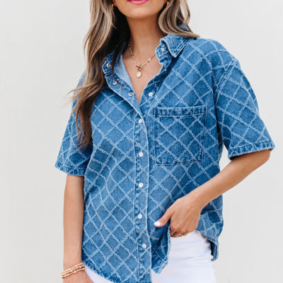 Violette Checkered Textured Short Sleeve