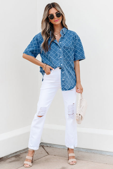 Violette Checkered Textured Short Sleeve