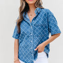 Dusk Blue Medium Violette Checkered Textured Short Sleeve