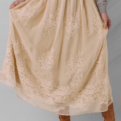 Vivienne Embroidered Mesh Overlay Long Skirt