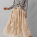  Vivienne Embroidered Mesh Overlay Long Skirt