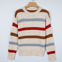 Beige Stripe Large Vivienne Shoulder Heathered Knit Sweater