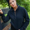 Black XXL Vivienne Zip Up Stand Collar Ribbed Thumbhole Sleeve Sweatshirt