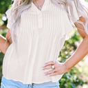  Waverly V Neck Pleated Front Ruffled Sleeve Shirt