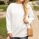 White 3X White Cable Textured Loose Plus Size Sweatshirt