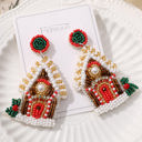 White White Christmas Style House Beaded Stud Dangle Earrings