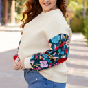  White Floral Patchwork Sleeve Textured Plus Size Pullover Top