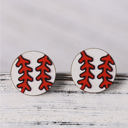  White Wooden Baseball Studded Earrings