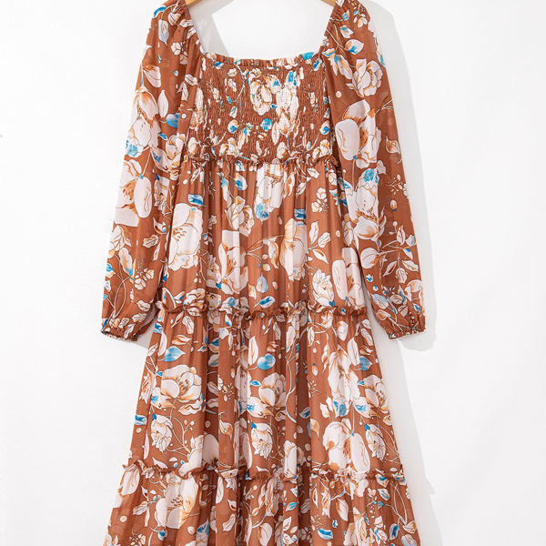 Willow Floral Shirred Square Neck High Waist Maxi Dress