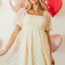  Winter Bubble Sleeve Square Dress