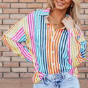 Orange Stripe XL Winter Drop Shoulder Loose Shirt