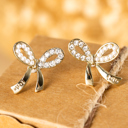  Winter Rhinestone Pearl Bow Earrings
