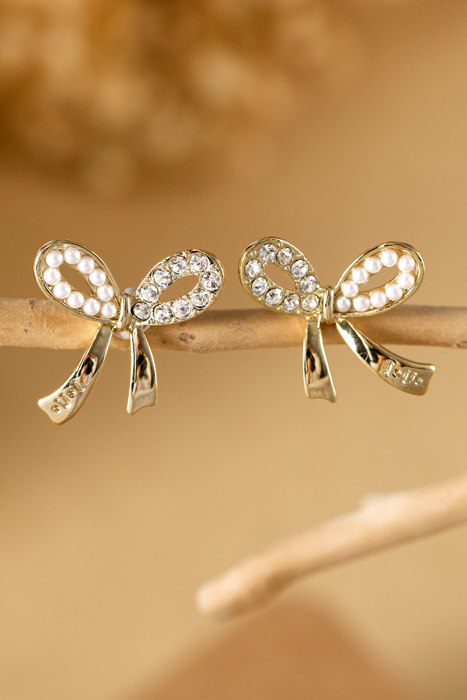 Winter Rhinestone Pearl Bow Earrings